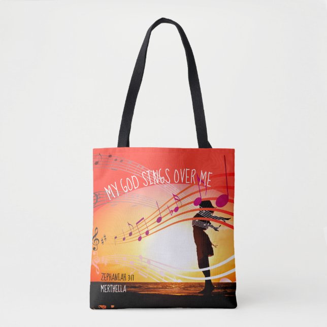 Tote Bag Zephaniah 3:17 MON DIEU CHANTE SUR MOI Red Christi (Devant)