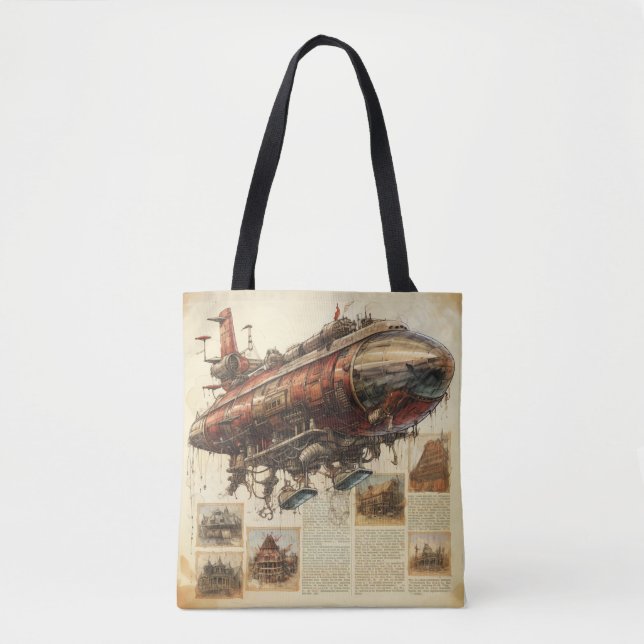 Tote Bag Zeppelin Steampunk vintage (11) (Devant)