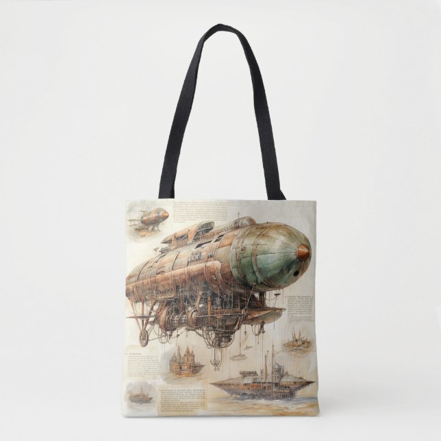 Tote Bag Zeppelin Steampunk vintage (4) (Devant)