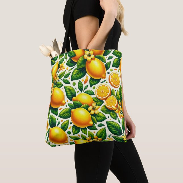 Tote Bag Zesty Lemon Whirl : une symphonie d'agrumes (De près)