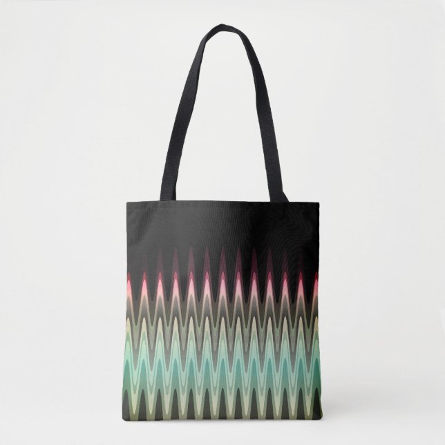 Tote Bag Zig Zag noir rouge Turquoise gris Motif (Devant)
