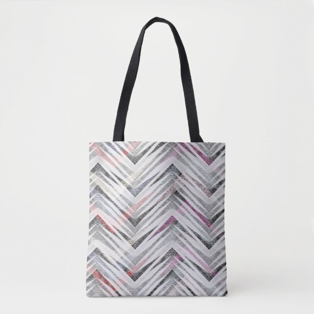 Tote Bag Zigzag, géométrique, gris, lilas, rose, noir, band (Devant)