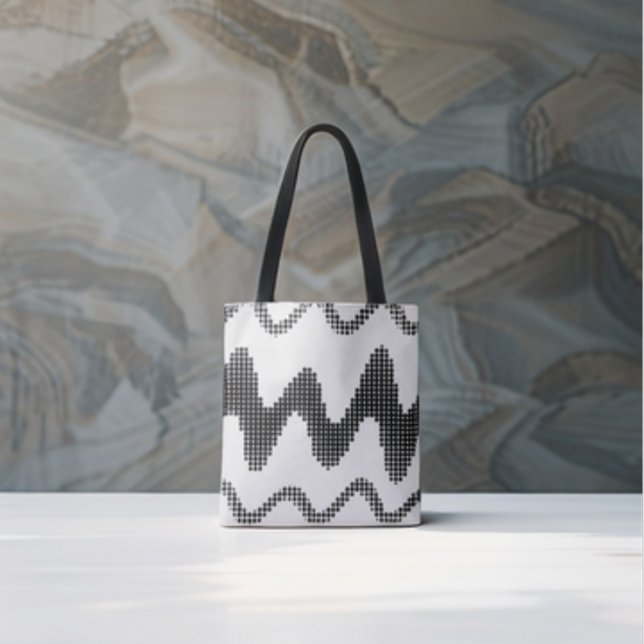 Tote Bag Zigzag noir pointillé Vagues sur blanc (Créateur téléchargé)