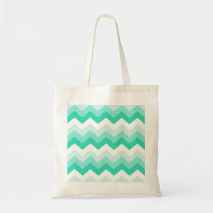 Tote Bag Zigzag patroon (Turquoise, vert en wit)