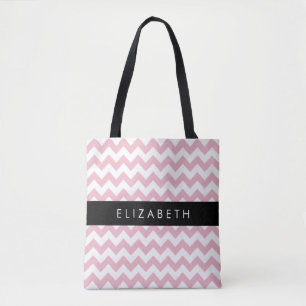 Tote Bag Zigzag Rose, Chevron Rose, Motif Vague, Votre Nom