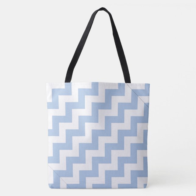Tote Bag Zigzags en diagonale bleu et blanc tout-dessus-imp (Devant)
