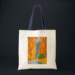 Tote Bag Zion National Park Utah The Narrows Vintage<br><div class="desc">Design d'illustration vectorielle de Sion. Le parc est une réserve naturelle du sud-ouest de l'Utah qui se distingue par les falaises rouges abruptes de Zion Canyon.</div>