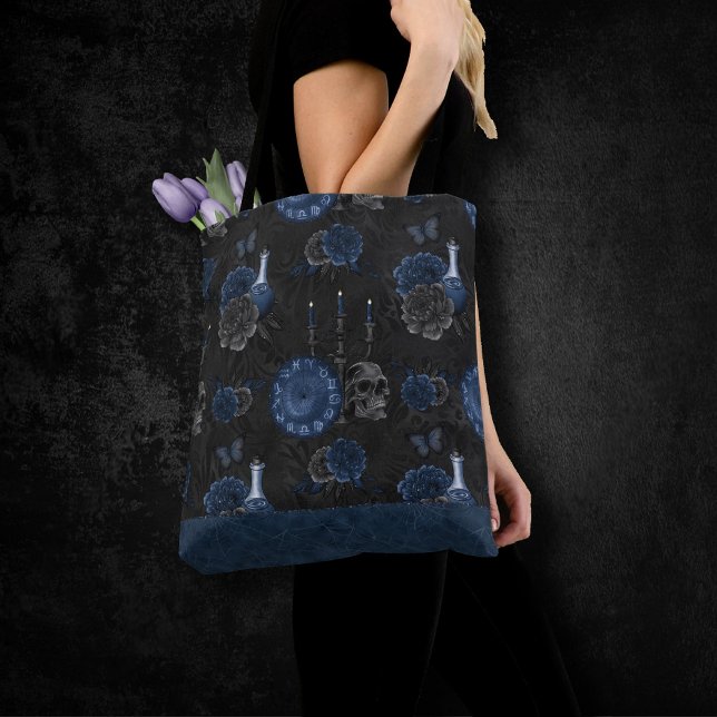 Tote Bag Zodiaque magic | Dark Navy Blue Gothic Skull (Créateur téléchargé)