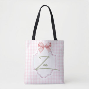 Tote Bag Zoe personnalisée Baby Girl Nursery Bow&En vichy