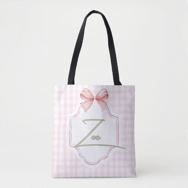 Tote Bag Zoe personnalisée Baby Girl Nursery Bow&En vichy (Devant)