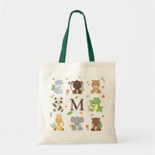 Tote Bag Zoo animal mûr Faune Enfants Initiale