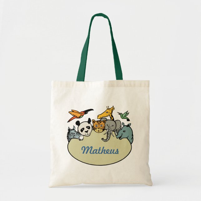 Tote Bag zoo personnalisé animaux de famille (Devant)