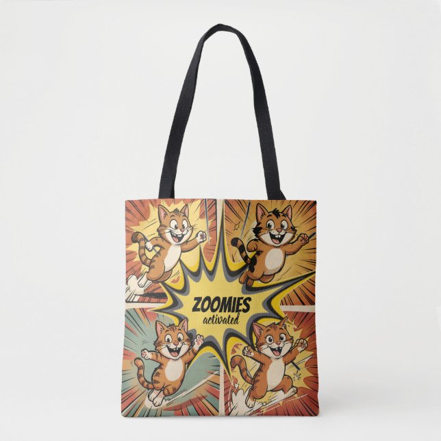 Tote Bag Zoomies Activés Mème de Chat Rétro Drôle (Devant)