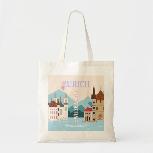 Tote Bag Zurich Travel Art, Suisse Travel Art, Retro (Devant)