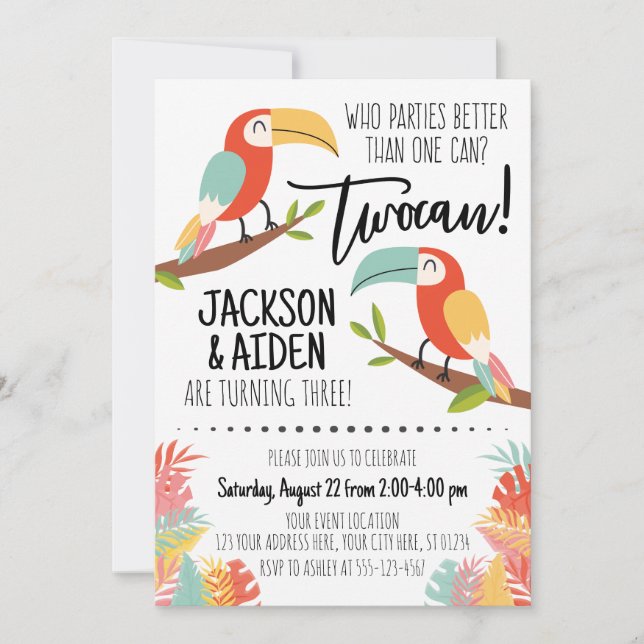 Toucan Anniversaire Invitation Frères Boy Twocan (Devant)