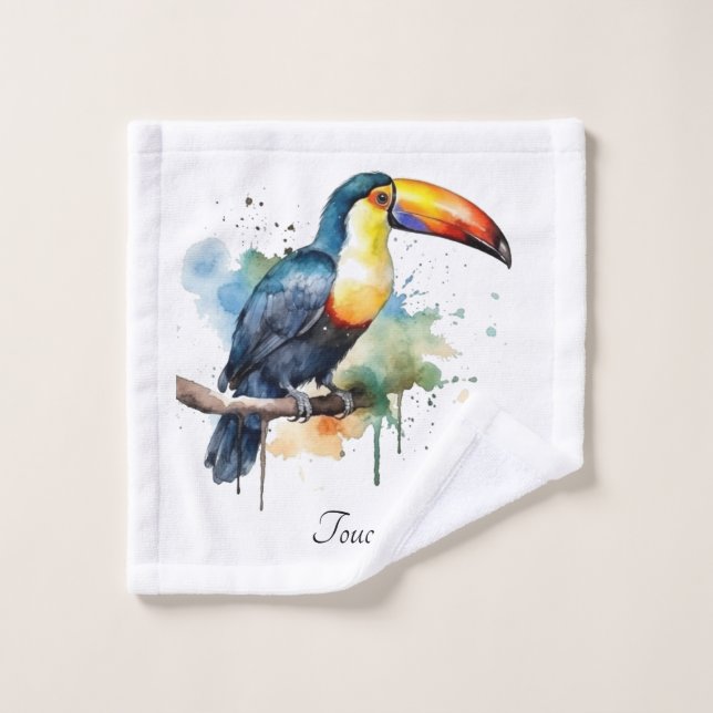 toucan coloré assis sur une branche (Gant de toilette)