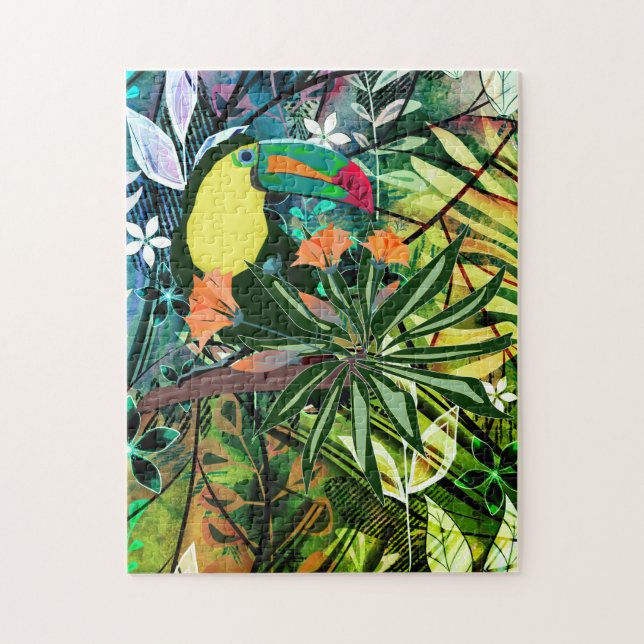 Toucan coloré et fleurs. Jigsaw Puzzle (Vertical)