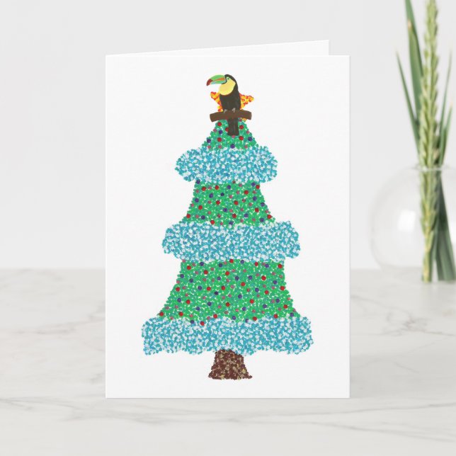 Toucan sur un sapin de Noël Cartes de voeux (Devant)
