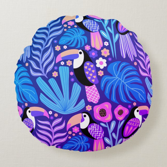 Toucan Tropical Bird Floral Coussin rond (Devant)