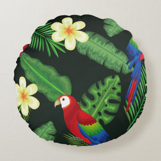 Toucan Tropical Bird Floral Coussin rond (Devant)