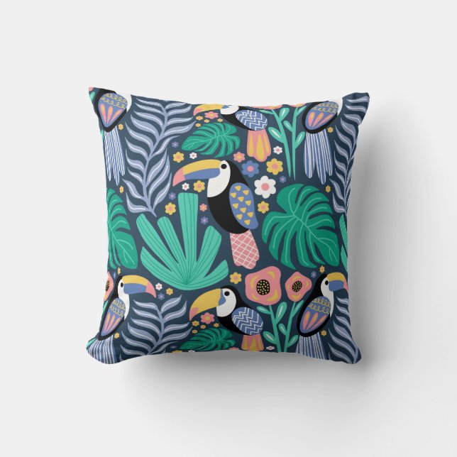 Toucan Tropical Bird Floral Imprimer Coussin (Recto)