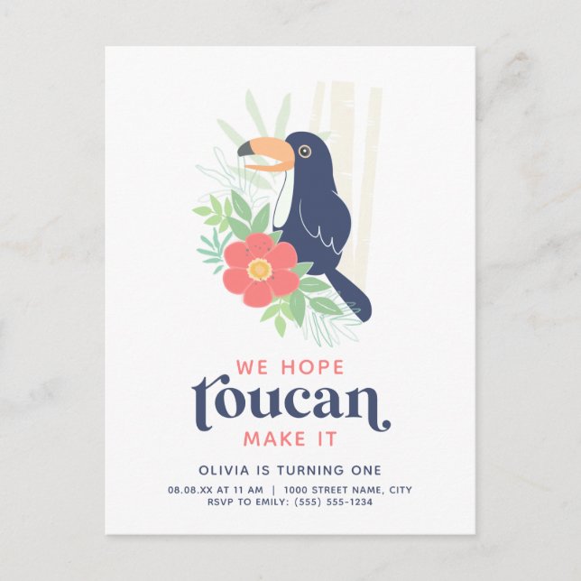 Toucan Tropical Palm Feuilles Invitation d'anniver (Devant)