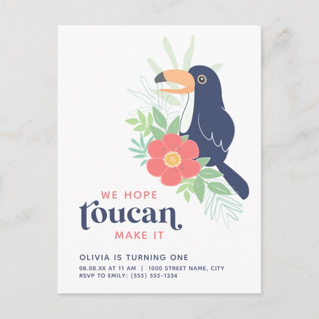Toucan Tropical Palm Feuilles Invitation d'anniver (Devant)