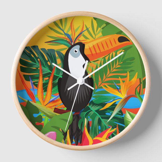 Toucan Tropical Rainforest Horloge murale (Recto)