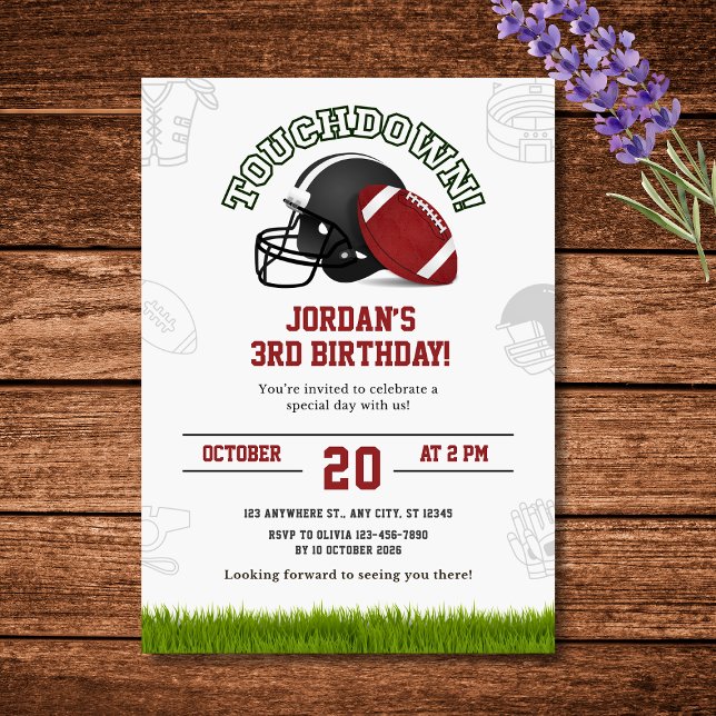 Touchdown Football Anniversaire Fête Invitation (Touchdown Football Birthday Party Invitation)