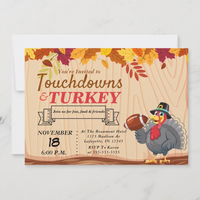 Touchdowns et Turquie Thanksgiving Invitation (Devant)