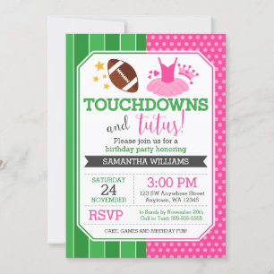 Touchdowns et Tutus Invitations d'anniversaire
