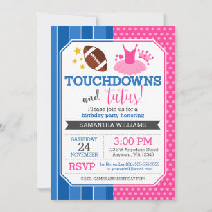 Touchdowns et Tutus Pink Blue Invitation d'anniver