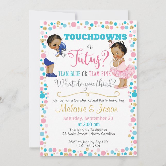 Touchdowns ou Tutus Gender Reveillez Invitation (Devant)