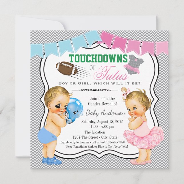 Touchdowns ou Tutus Genre Reveal Invitation (Devant)