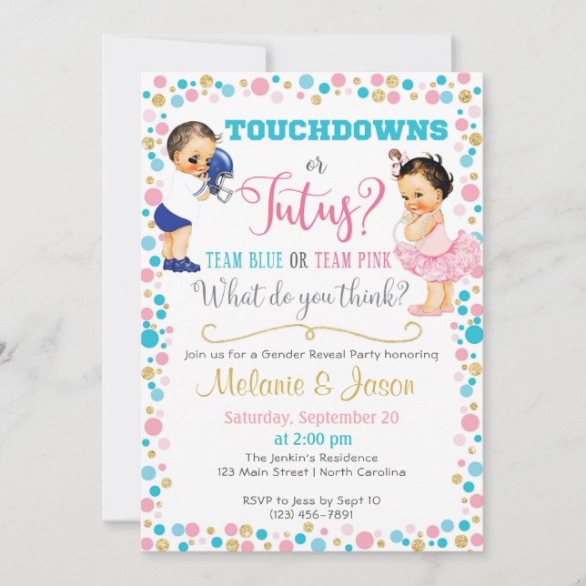 Touchdowns ou Tutus Genre Reveal Invitation (Devant)