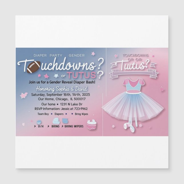 Touchdowns ou Tutus Genre Reveal Invitation | Dia (Devant)
