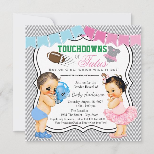 Touchdowns ou Tutus Genre Reveal Party Invitation (Devant)