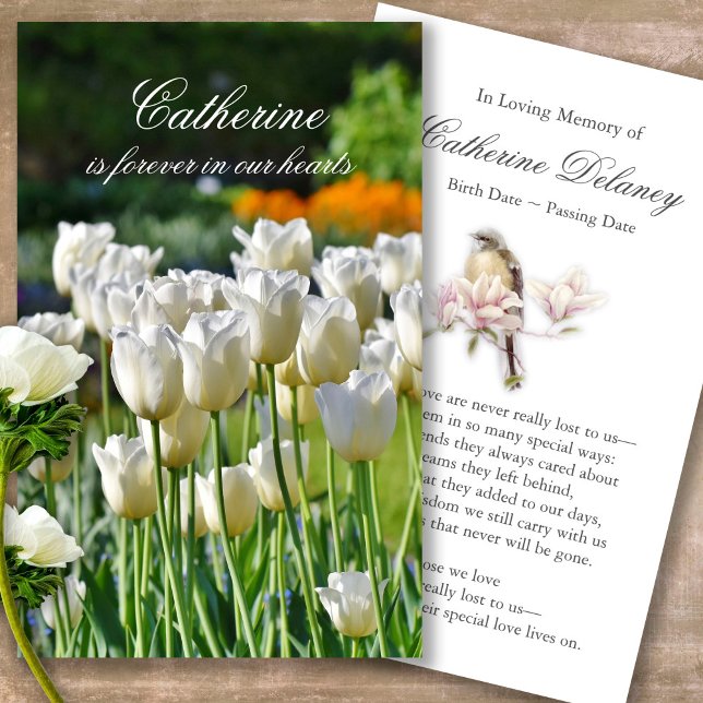 Toujours Dans Nos Coeurs Tulipes Prière Cartes De  (Forever in our hearts, celebration of life, in loving memory of, prayer cards for bereavement)