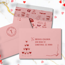 Tour Champagne Galentine Rose Ruban Coquette