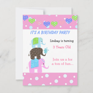 Tour des éléphants Invitation d'anniversaire