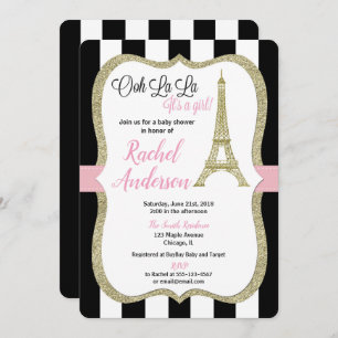 Tour Eiffel baby shower Invitation fille