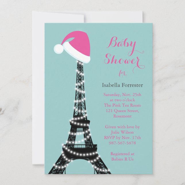 Tour Eiffel Baby shower Invitation turquoise (Devant)
