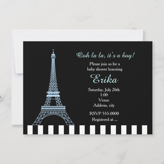 Tour Eiffel bébé bleu invitation pour garçon à Par (Devant)