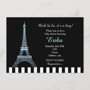 Tour Eiffel bébé bleu invitation pour garçon à Par