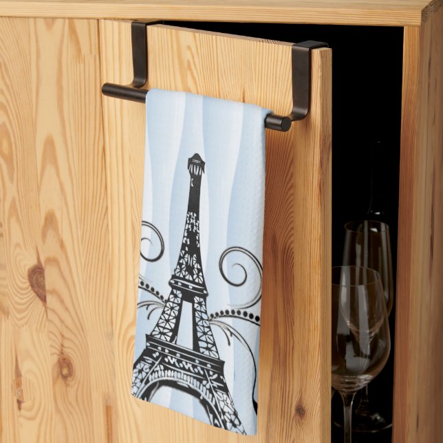 Tour Eiffel bleu Flourish Serviette de cuisine (Pliage en tiers)