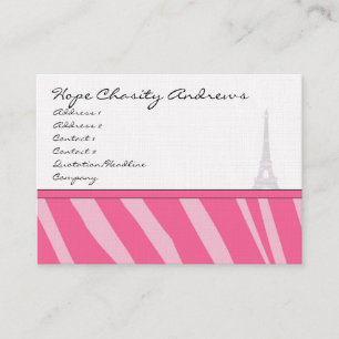Tour Eiffel carte de visite rose Zebra Damask