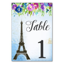 Tour Eiffel Cartes de table à thème françaises