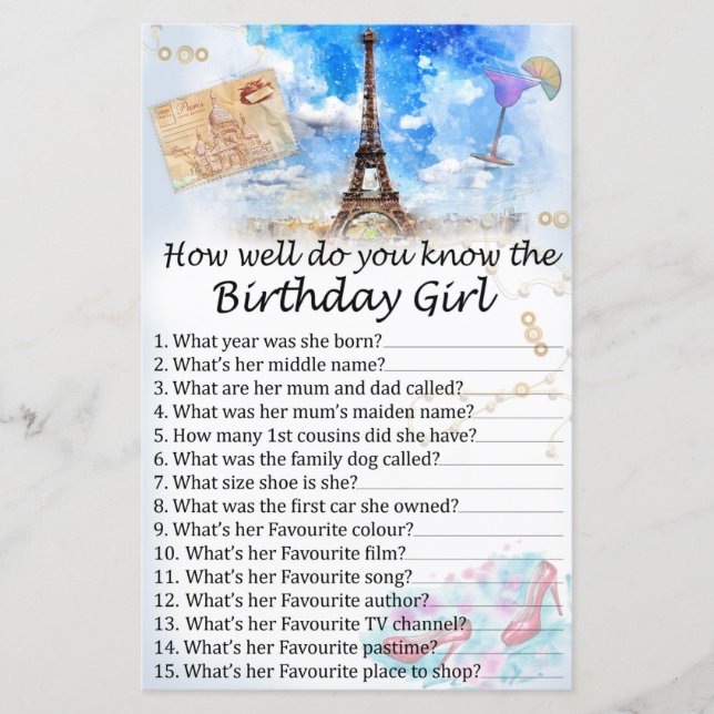 Tour Eiffel Connaissez-vous bien la fille d'annive (Devant)