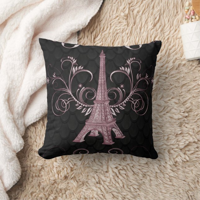 Tour Eiffel Coussin à perles florales roses (Couverture)