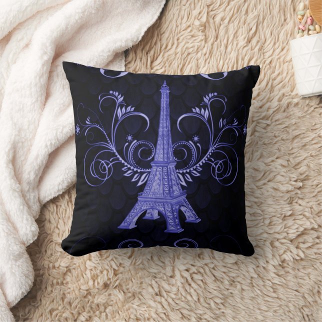 Tour Eiffel Coussin à perles florales violettes (Couverture)